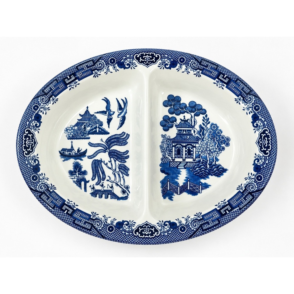 Vintage Churchill Blue Willow Divided Serving Dish 11" Staffordshire England